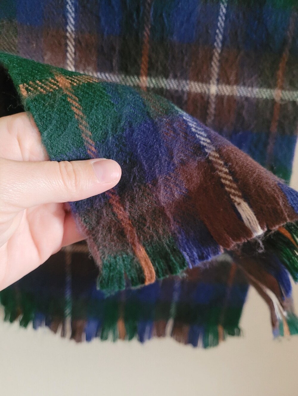 Classic Tartan Plaid Short-fringed Scarf, Navy Blue & Emerald Green